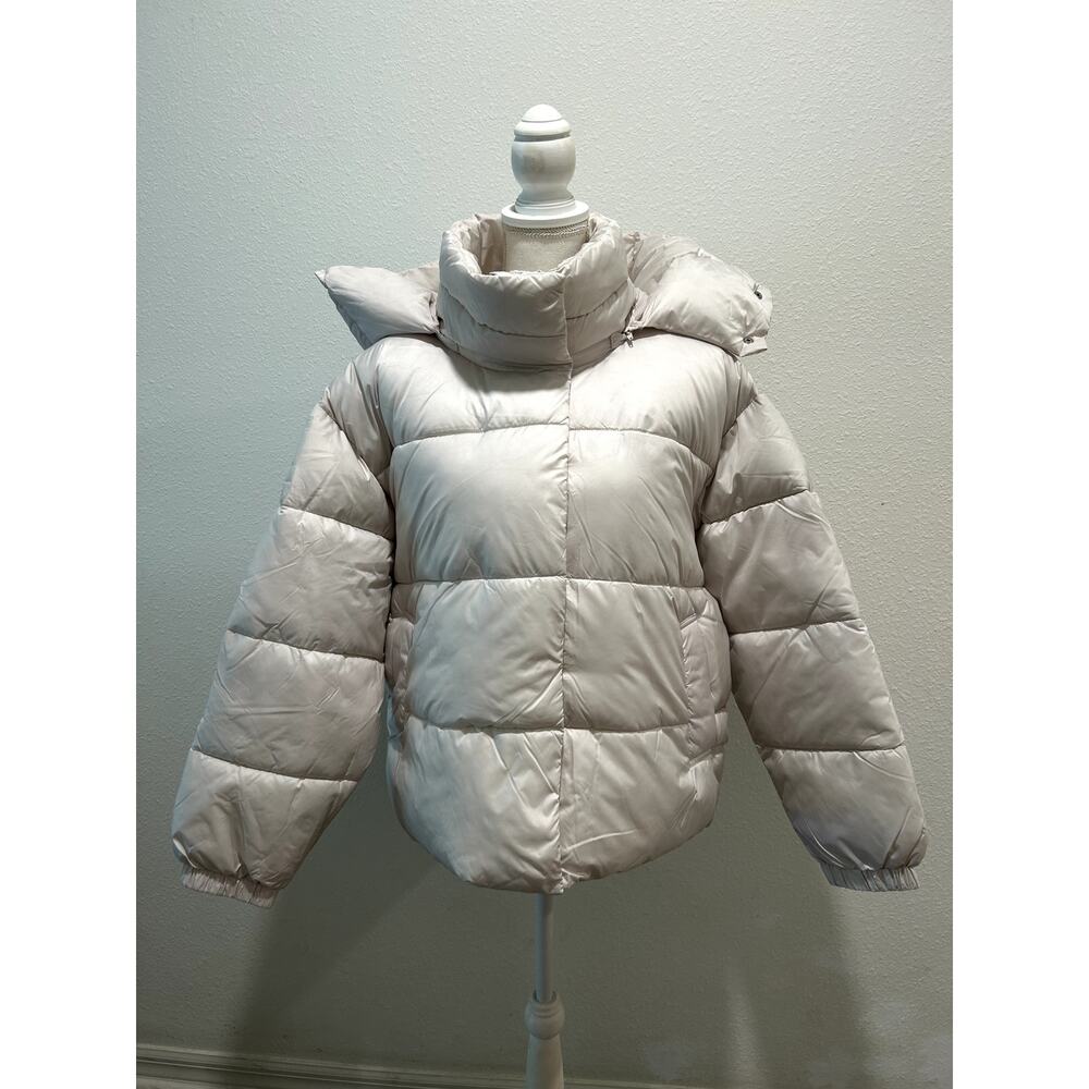 AQUA Women's Cire Wonder Puffer Jacket - Natural Beige, Size Large, Winter Coat